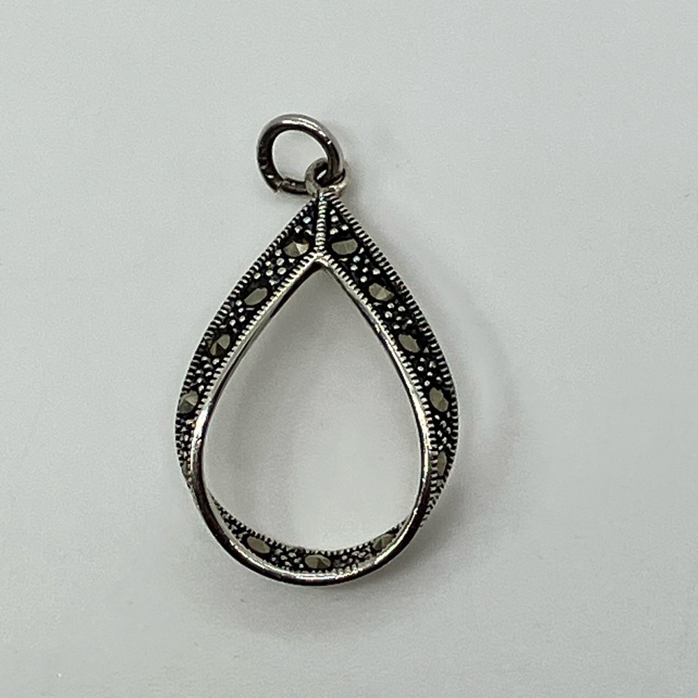 Vtg 925 Sterling Silver Marcasite Teardrop Necklace Pendant